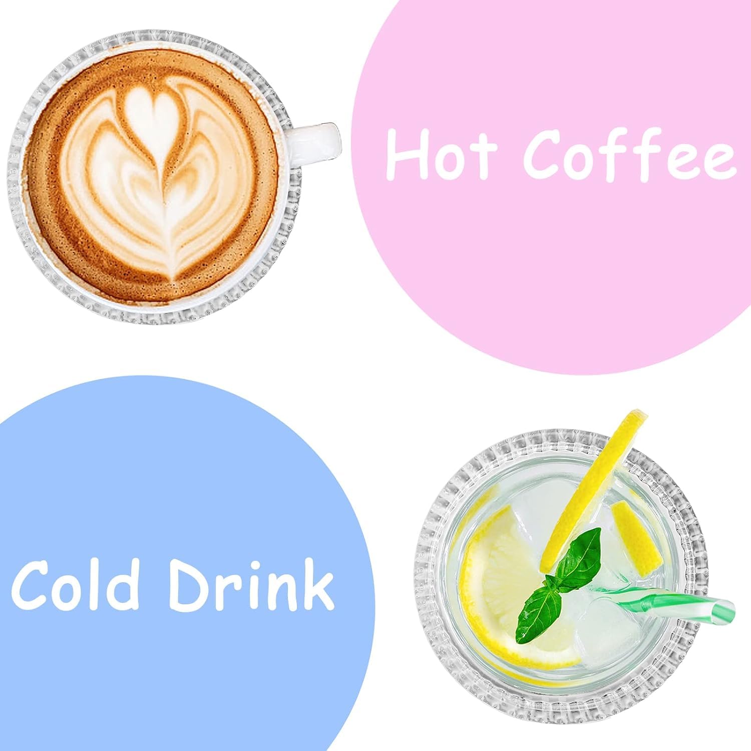 Ragyula (Set Of 6) Round Glass Drink Coasters, Crystal Coasters Decorative Glass Plates Clear Glass Coasters For Mugs, Cups, Din